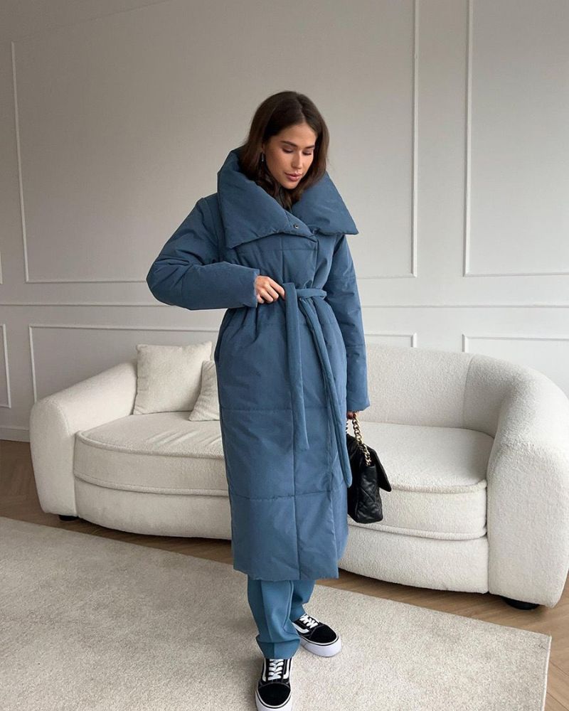 EB | Lange Pufferjacke mit Gürtel