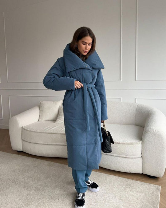 EB | Lange Pufferjacke mit Gürtel