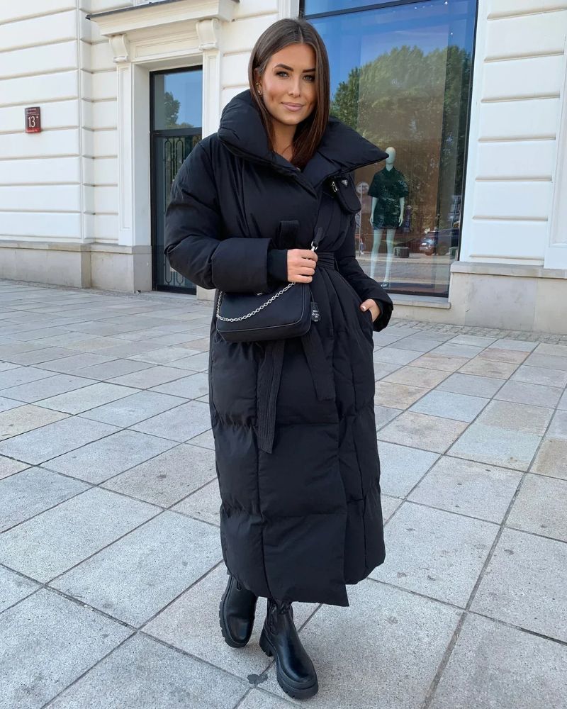 EB | Lange Pufferjacke mit Gürtel