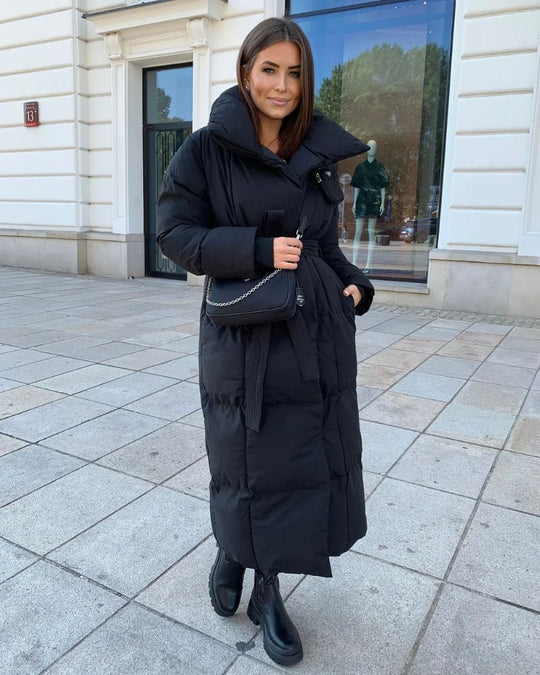 EB | Lange Pufferjacke mit Gürtel