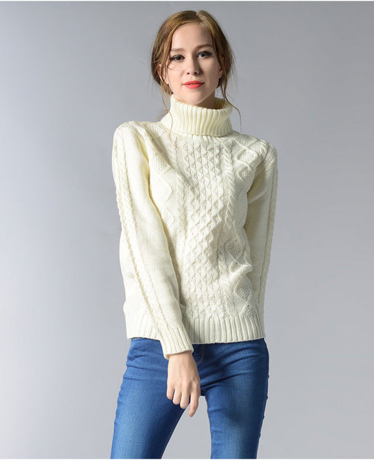 EB | Damen Rollkragenpullover mit langen Ärmeln und Kabelstrick