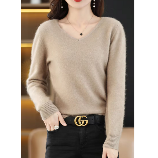 EB | Pullover Damen V-ausschnitt Leichter und Weicher Strickpullover
