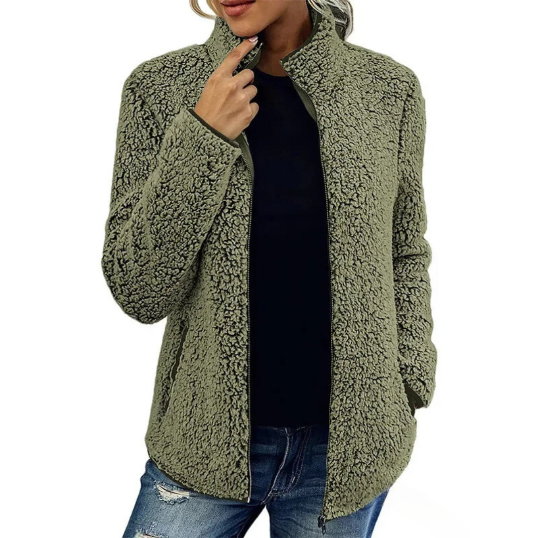 EB | Weiche Damen Teddyjacke Mit Hohem Kragen Und Reißverschluss