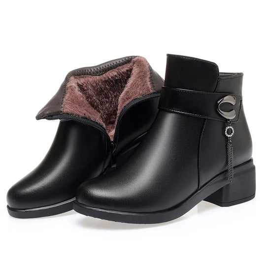 EB | Damen Echtes Leder Metall Schnalle Samt Stiefel