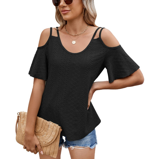 EB | Schulterfreies T-Shirt mit V-Ausschnitt