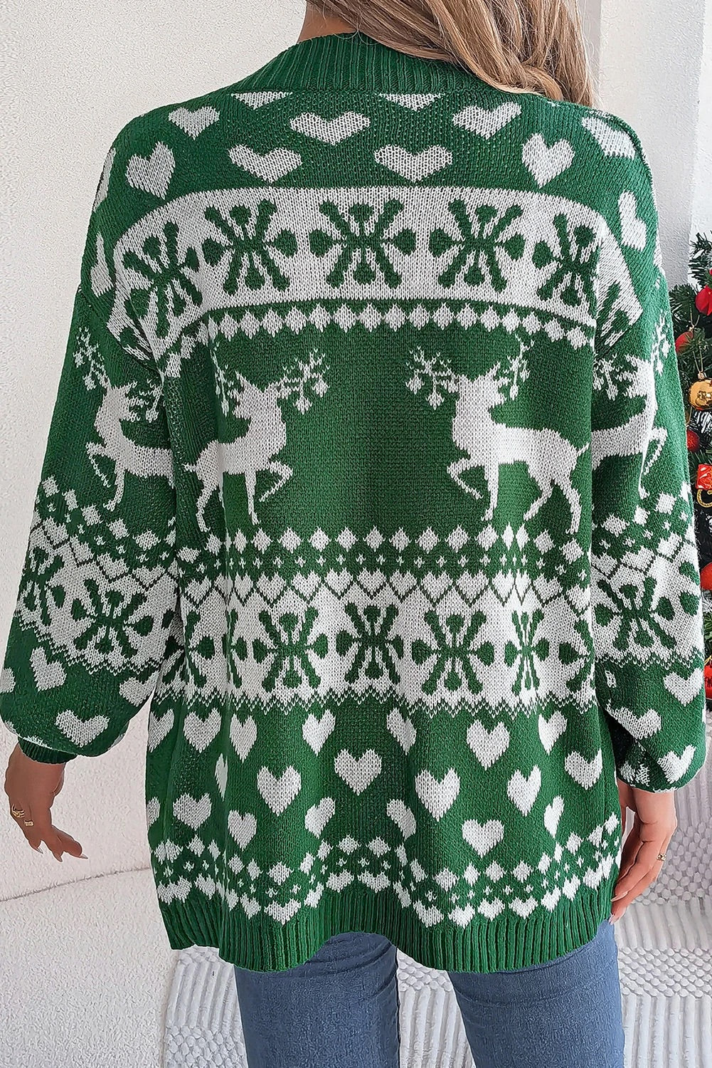 EB | Dunkelgrüner Weihnachts-Langarmcardigan