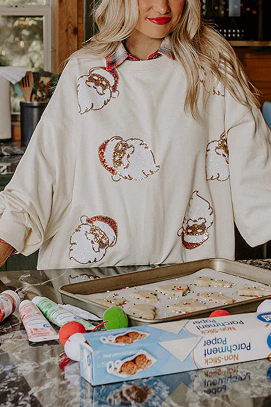 EB | Weihnachtsmann Pailletten Lässiges Lockeres Sweatshirt