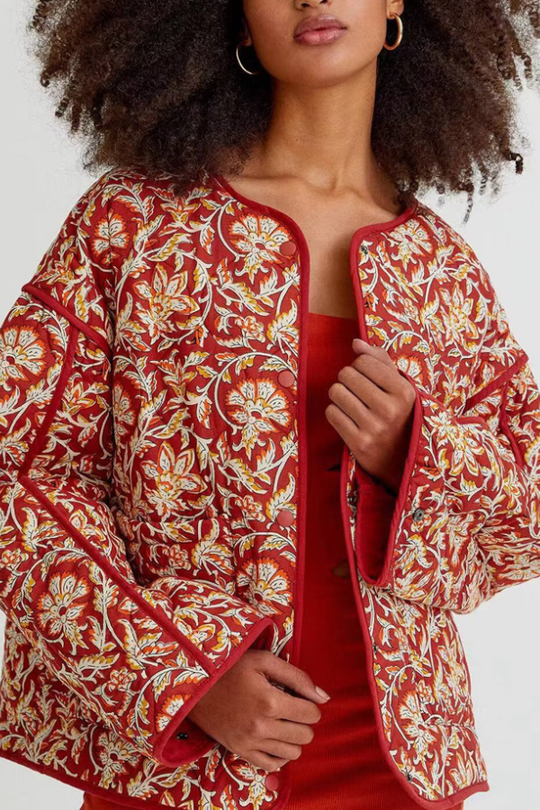 EB | Hals Floral Print Lockere Gequiltete Baumwolljacke
