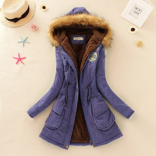 Damen Winterparka mit kuscheligem Teddyfutter, tailliertem Kordelzug und abnehmbarer Kapuze EB