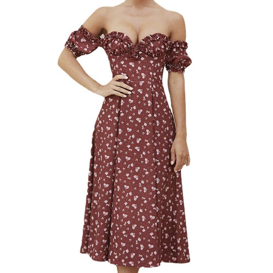 EB | Geschlitztes Blumenkleid schulterfreies Röhrentop-Kleid
