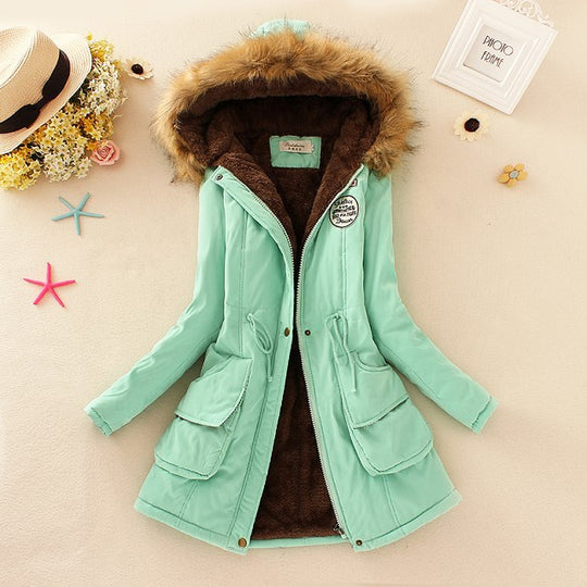 Damen Winterparka mit kuscheligem Teddyfutter, tailliertem Kordelzug und abnehmbarer Kapuze EB