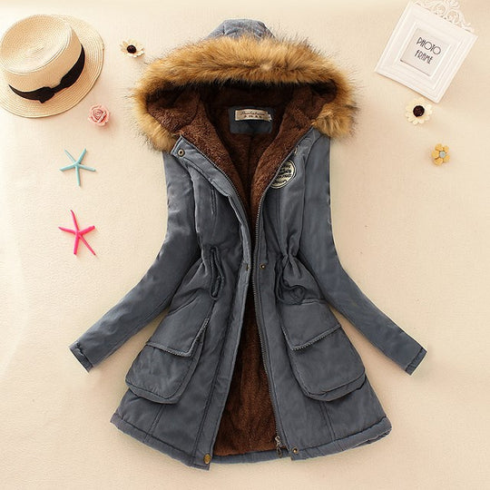 Damen Winterparka mit kuscheligem Teddyfutter, tailliertem Kordelzug und abnehmbarer Kapuze EB