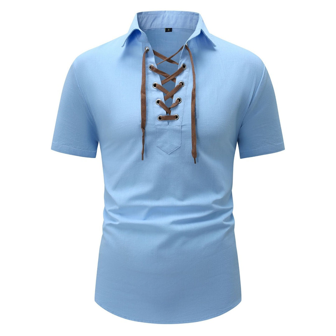 EB | Leinen Revers Tether V-Ausschnitt Kurzarm-Shirt