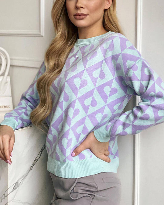 EB | Herzprint Strickpullover Weich und Trendy Einzigartiges Muster