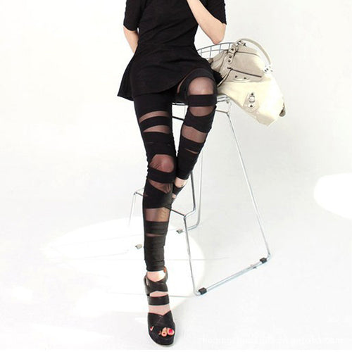Damen Modische Leggings mit transparenten Einsätzen und einzigartigem Schnitt EB