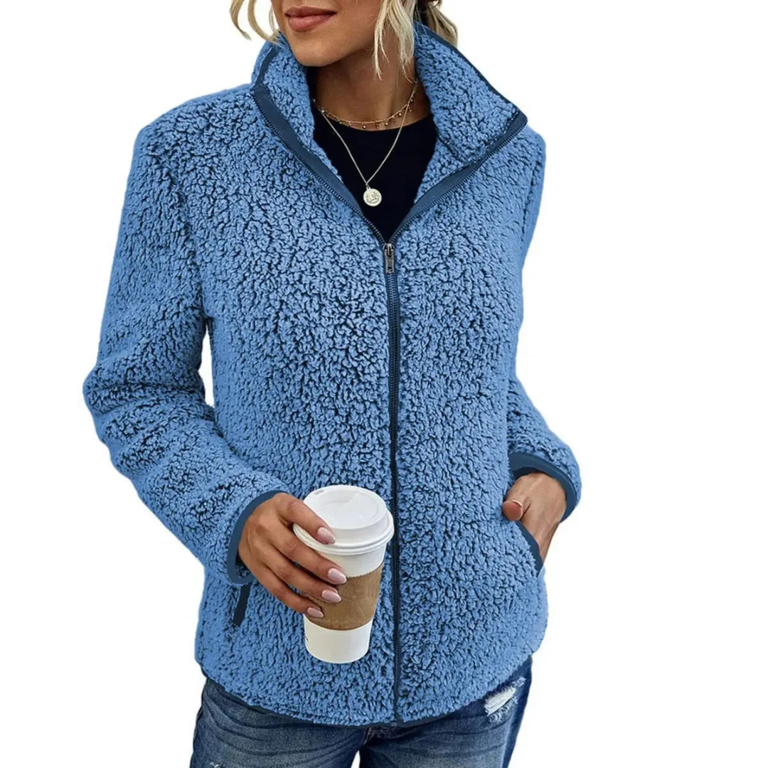 EB | Weiche Damen Teddyjacke Mit Hohem Kragen Und Reißverschluss