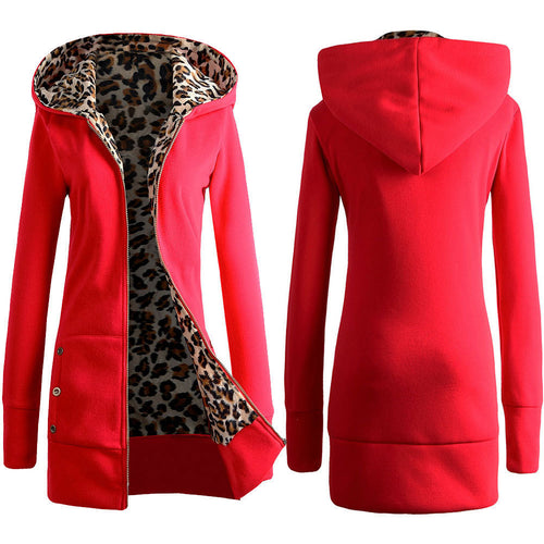 Damen Kapuzenpulloverjacke mit leopardem Innenfutter EB