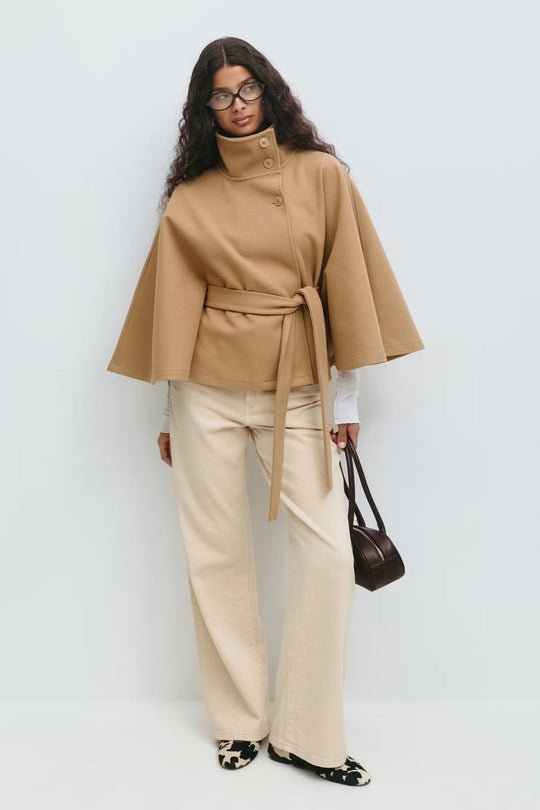 EB | Hoher Kragen Gürtelmantel Elegante Minimalistische Oberbekleidung