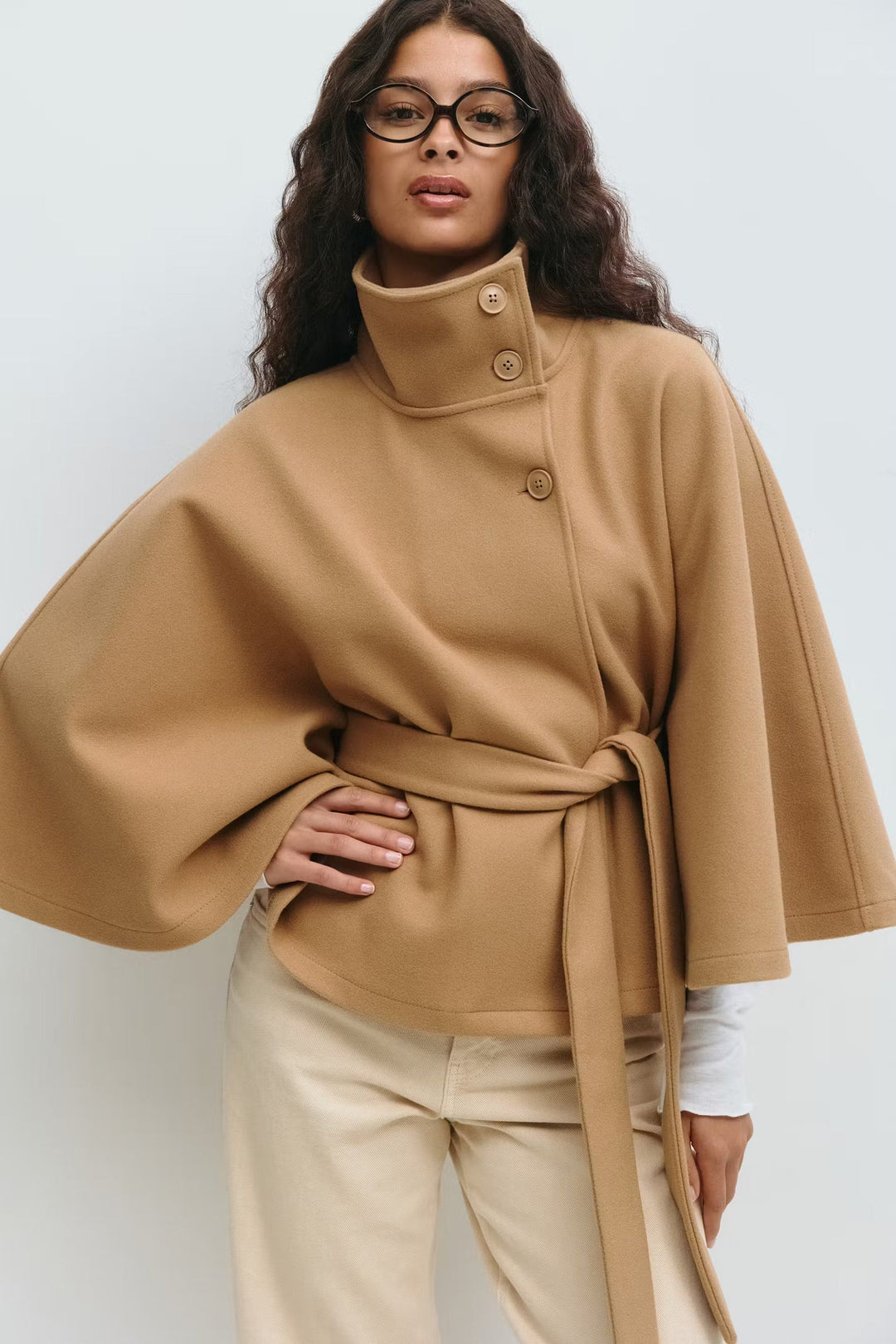 EB | Hoher Kragen Gürtelmantel Elegante Minimalistische Oberbekleidung