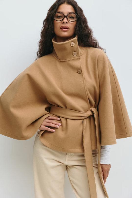 EB | Hoher Kragen Gürtelmantel Elegante Minimalistische Oberbekleidung