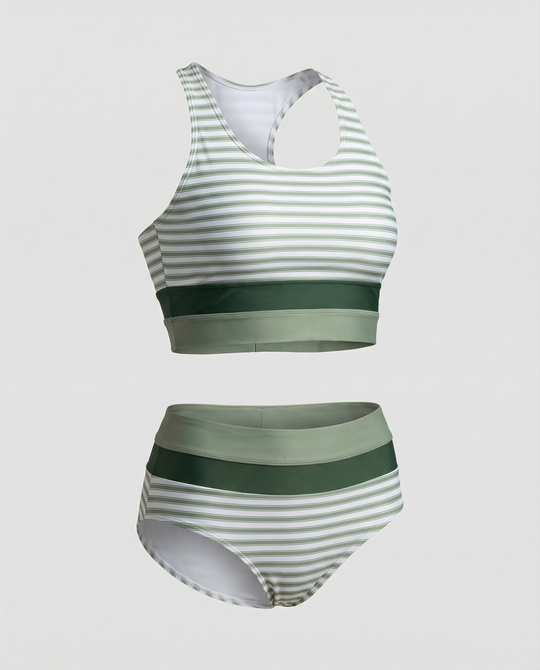 EB | Gestreiftes Reißverschluss-Rücken Schick Bikini Set