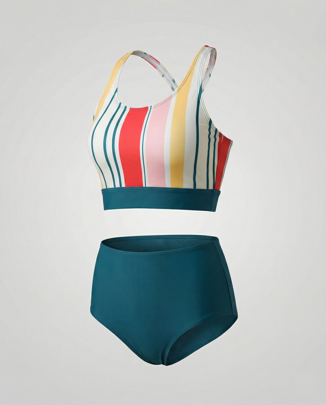 EB | Gestreiftes Reißverschluss-Rücken Schick Bikini Set