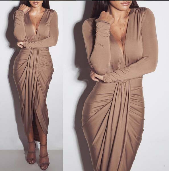 Damen Maxikleid mit elegantem Wickel-Design und tiefem V-Ausschnitt EB