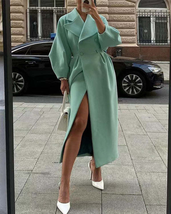 EB | Vintage-Wollmantel mit Laternenärmeln und Revers