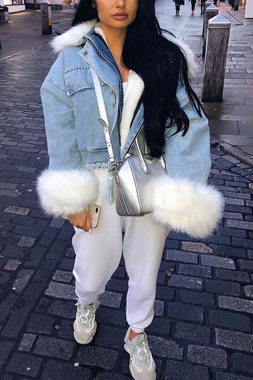 EB | MODACHIC Jeansjacke mit Pelzbesatz