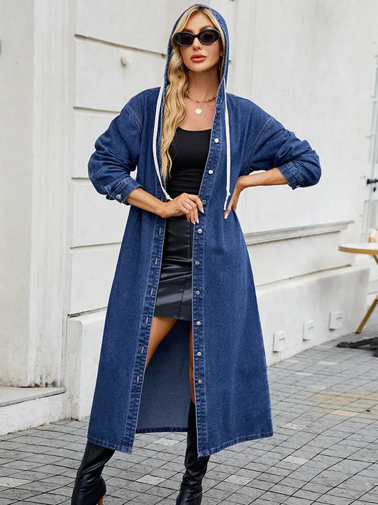 EB | Damen Langer Denim-Trenchcoat