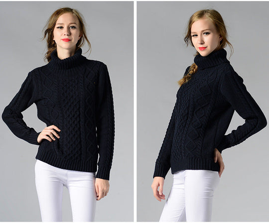 EB | Damen Rollkragenpullover mit langen Ärmeln und Kabelstrick