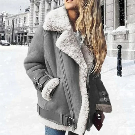 EB | Jacke Übergröße Passform Wildlederlook Sherpa-Futter Gürtelsaum