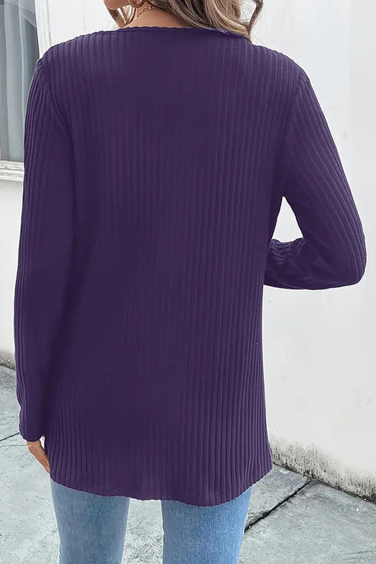 EB | Boho Strickjacke mit Blumenbesatz und Langen Ärmeln