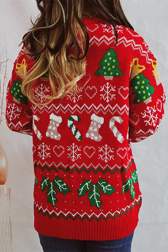 EB | Weihnachtsmuster Gestrickter Rundhalsausschnitt Langarmpullover