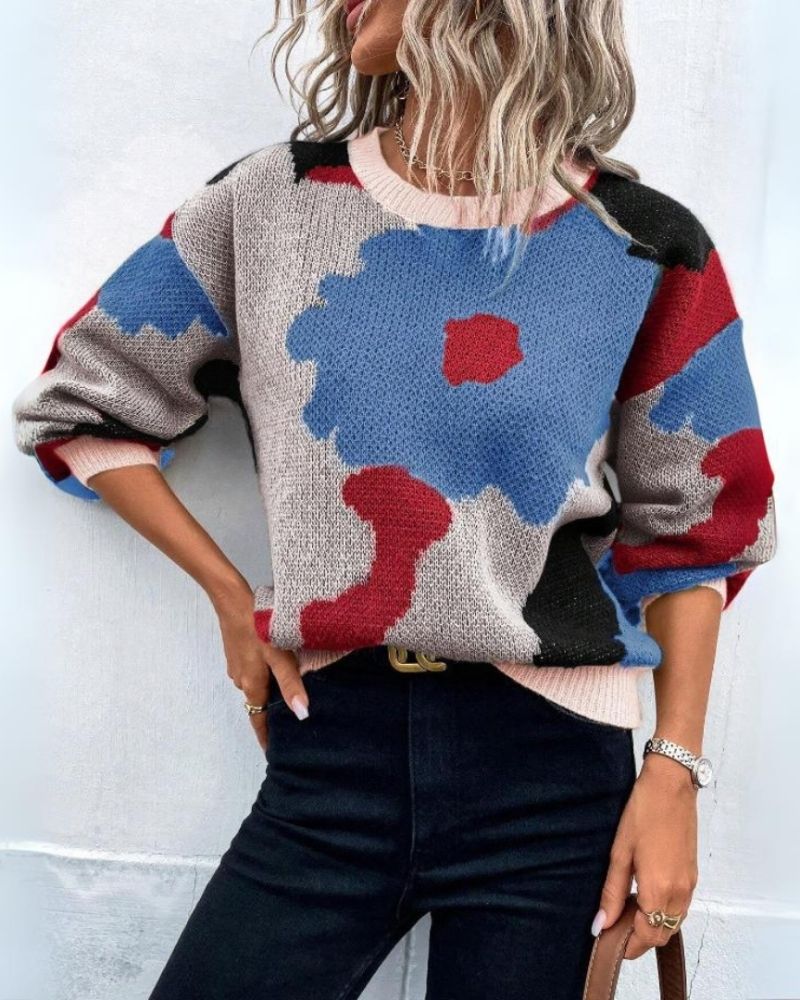 EB | Strickpullover mit Abstraktem Floral-Muster