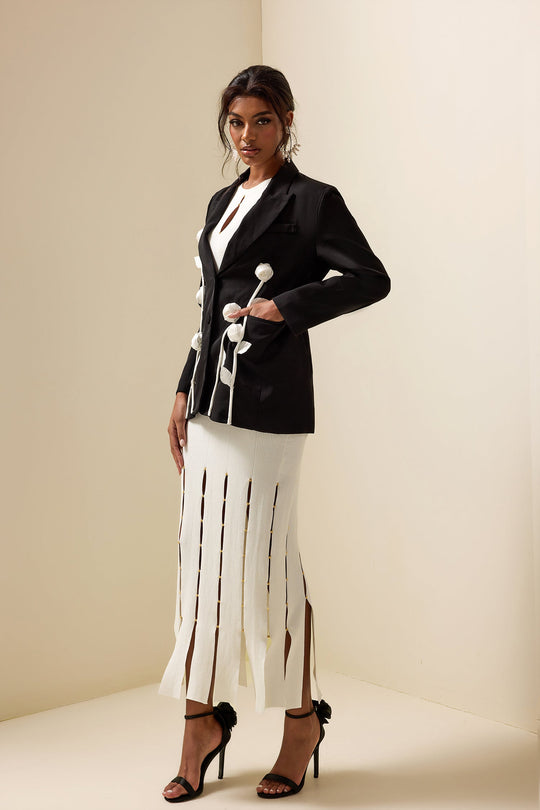 EB | Floraler Kontrast Langarm-Blazer Jacke