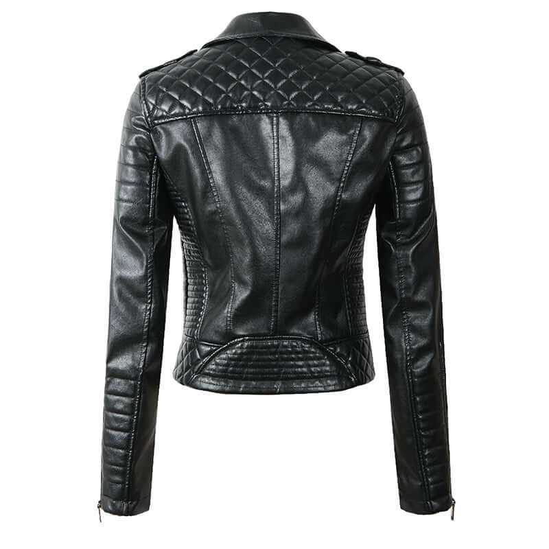 EB | Damen Kunstleder Bikerjacke mit gesteppten Panels