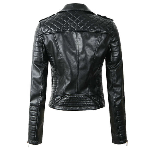 EB | Damen Kunstleder Bikerjacke mit gesteppten Panels