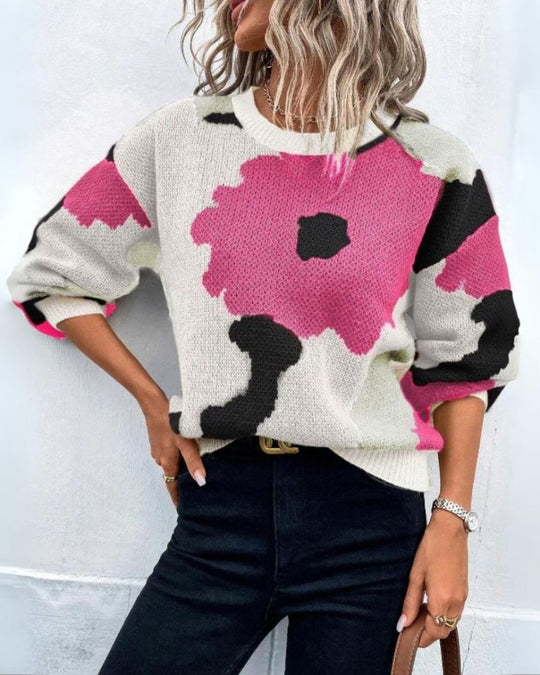 EB | Strickpullover mit Abstraktem Floral-Muster