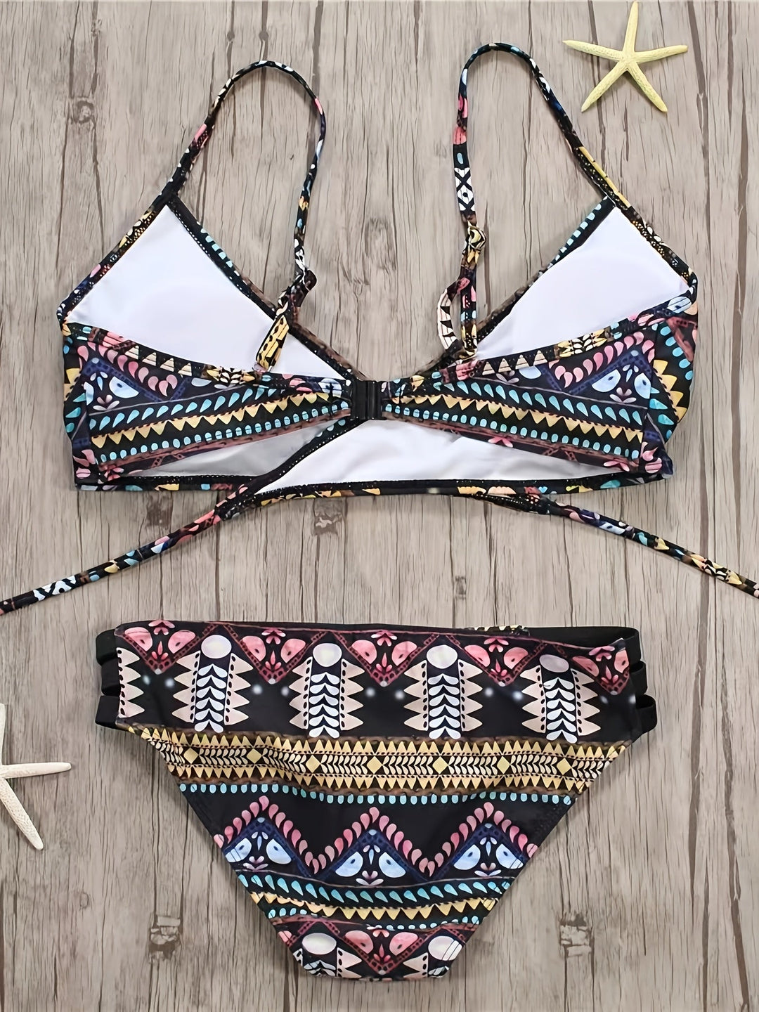 EB | Boho Bikini Set Zwei Teile mit Hoher Taille und Tribal-Muster, Ohne Träger