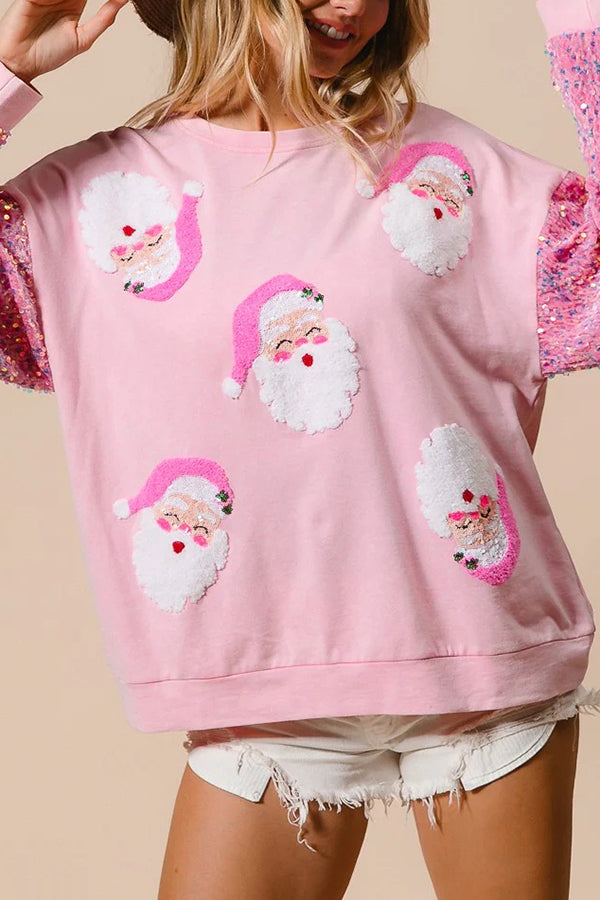 EB | Weihnachten Lässig Locker Rundhals Pailletten Ärmel Sweatshirt