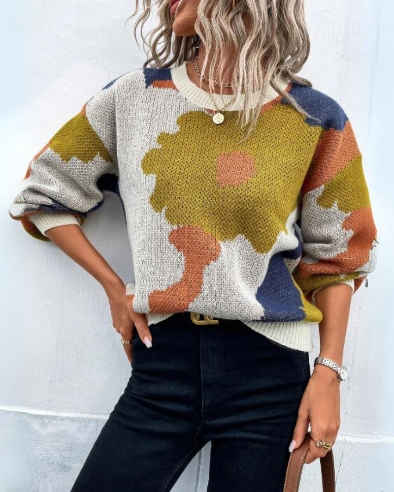 EB | Strickpullover mit Abstraktem Floral-Muster