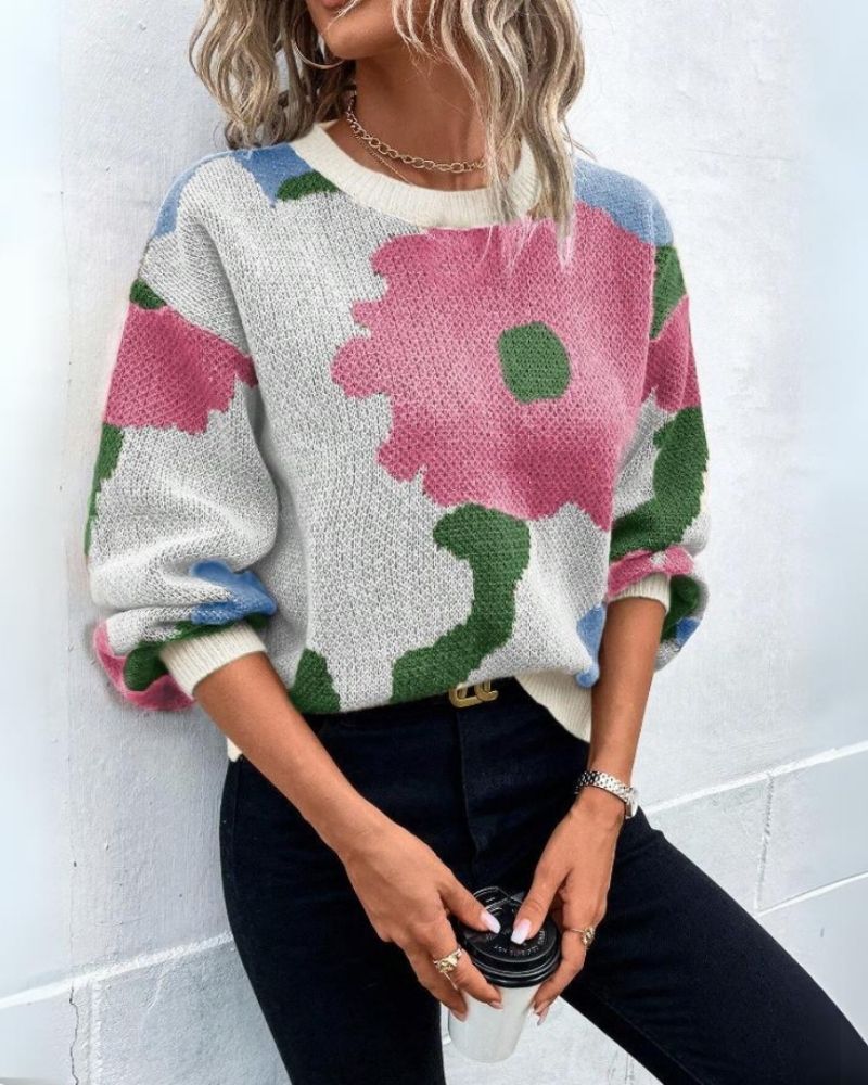 EB | Strickpullover mit Abstraktem Floral-Muster