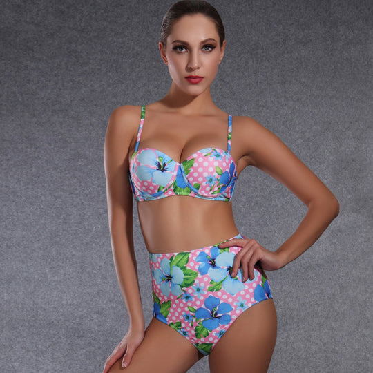 Damen Hochgeschnittener Bikini mit floralem Design EB
