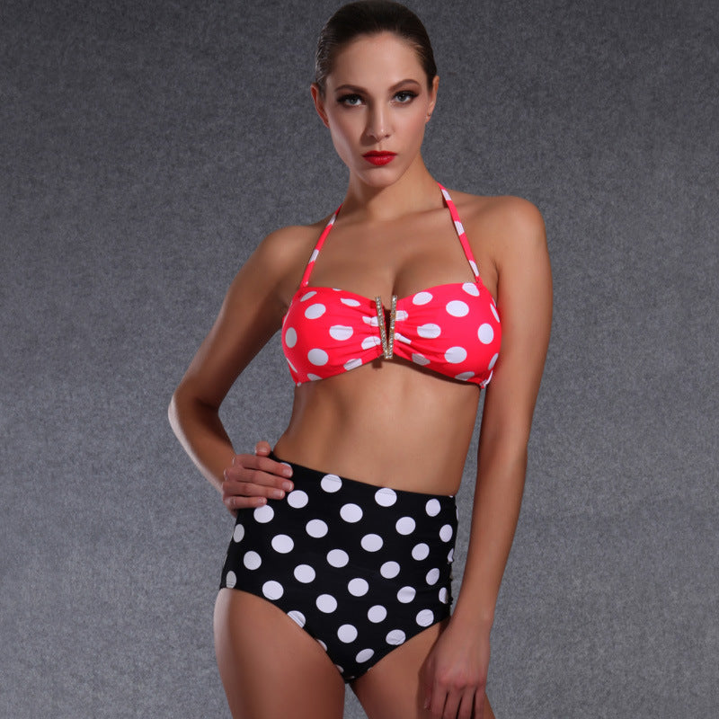 Damen Hochgeschnittener Bikini mit Charmanten Punkte-Design EB