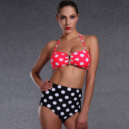 Damen Hochgeschnittener Bikini mit Charmanten Punkte-Design EB