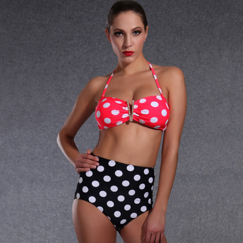 Damen Hochgeschnittener Bikini mit Charmanten Punkte-Design EB