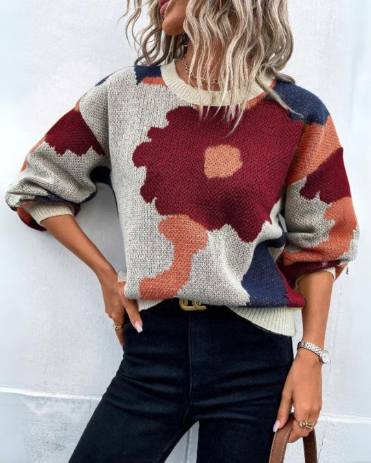 EB | Strickpullover mit Abstraktem Floral-Muster