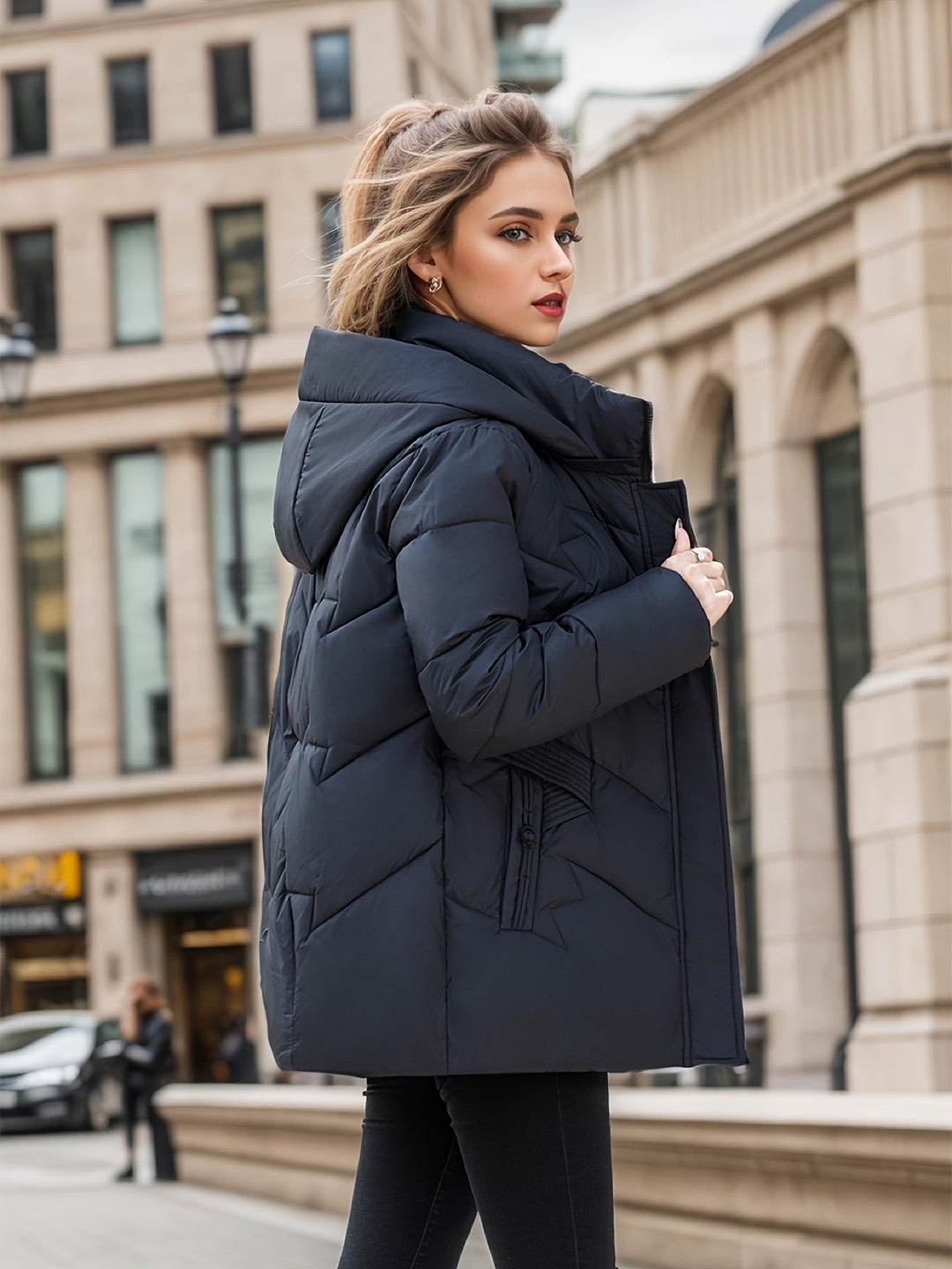 EB | Stylischer dicker warmer Daunenmantel mit Kapuze Ideal für Herbst/Winter