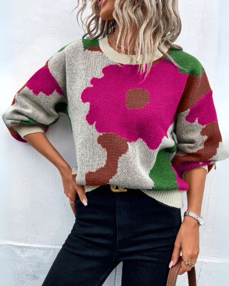 EB | Strickpullover mit Abstraktem Floral-Muster